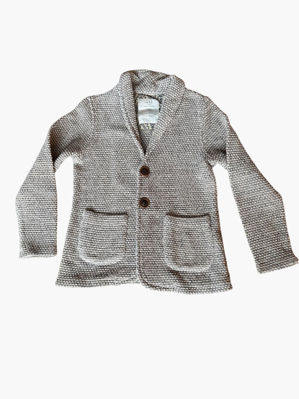 Zara Kids Boys Tweed Knit Blazer Cardigan Gray Size 7 (122cm)